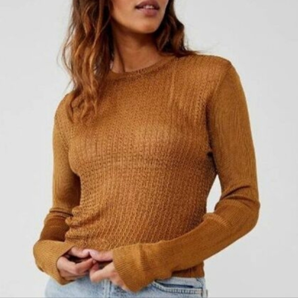 New!‎ Free People H2O Crew Pullover in Tiger Eye – NWT